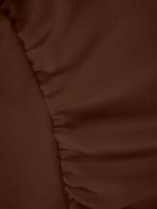 Sweetra 女士简约纯色圆领喇叭袖连体衣，秋季款 - 棕色 - 查看 6