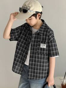 DAZY 男童休闲格子短袖衬衫，夏季