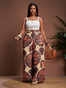 Veslaya Quần dài nữ cỡ lớn dáng rộng, hàng mới về mùa xuân/hè, thích hợp mặc đi nghỉ mát, hàng ngày, đi biển và dự tiệc lửa trại, với họa tiết nhiều màu sắc. - Nhiều màu - Xem 7