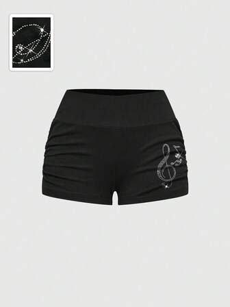 Grunge Punk Punk Minirock mit Raffung, Strass-Noten und extra tiefer Taille für Musikfestivals