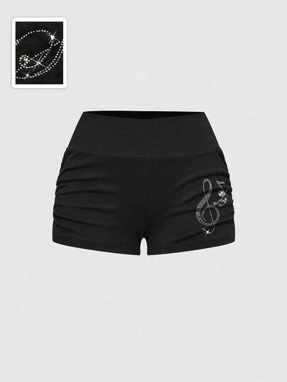 Grunge Punk Punk Minirock mit Raffung, Strass-Noten und extra tiefer Taille für Musikfestivals