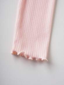 THE POWERPUFF GIRLS X SHEIN 3pcs Young Girl Cute Cartoon Print Lettuce Trim Long Sleeve T-Shirt, Casual Everyday Wear, Spring/Autumn - White - View 3