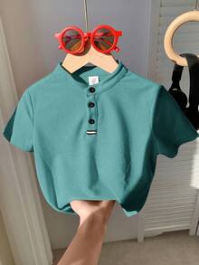 Baby Boy Casual Cute Versatile Red Collar Short Sleeve Top, Suitable For Birthday Party, Evening Party, Performance, Wedding, Baby Shower, One Month Celebration, And First Birthday - Mint Green - View 4