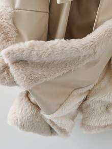 SHEIN Clasi Women's Plus-Size Elegant Winter Parka,Rabbit Fur Lined Hooded PU Jacket With Belted Waist,Faux Fur Patchwork Long-Sleeved Hiking Casual Warm Coat - Beige - View 13