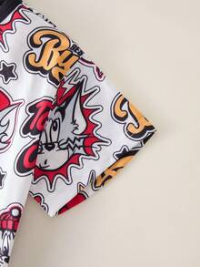 TOM & JERRY X SHEIN 2pcs/Set Young Boy Casual Allover Print Crew Neck Short Sleeve Top And Shorts Comfortable Pajama Set - Multicolor - View 4