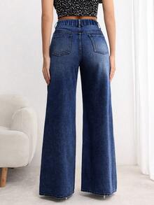 EMERY ROSE Jeans de mezclilla vintage lavados para mujer de talla grande, primavera/verano - Azul lavado oscuro - Ver 2
