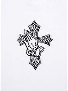 This Short, Rhinestone-Embellished Cross-Strap T-Shirt Features Decorative Details And Is Perfect For A Casual Street Style. - 白色 - 查看 8