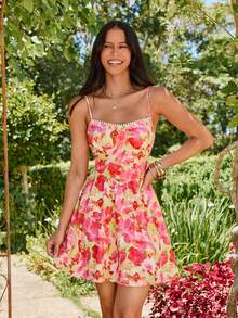 KARISMINA 女士优雅浪漫印花无袖休闲连衣裙，春夏款 - 彩色 - 查看 4