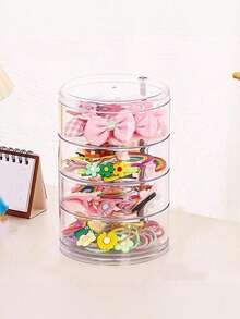 Children's Hair Accessory Storage Box Dustproof Rotating Girl Baby Hair Accessory Earrings Hair Clip Hair Clip Headband Rope Rubber Band Jewelry Box Transparent Cosmetics Desktop Storage Box Rotatable Multi-Layer Partition Ins Style Jewelry Box Hair Clip Dustproof - Clear - View 7