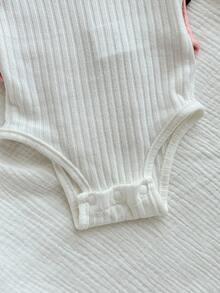 3pcs/Set Bodysuit Lengan Pendek Rajut Minimalis Kasual Elastis Warna Polos dengan Kancing di Selangkangan, Cocok untuk Musim Panas - MultiWarna - View 5