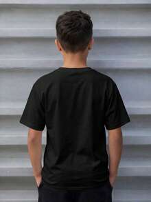 Playera para niño estilo urbano con estampado de números caricatura algodón suave corte holgado manga corta verano uso escolar y al aire libre playera - Negro - Ver 3
