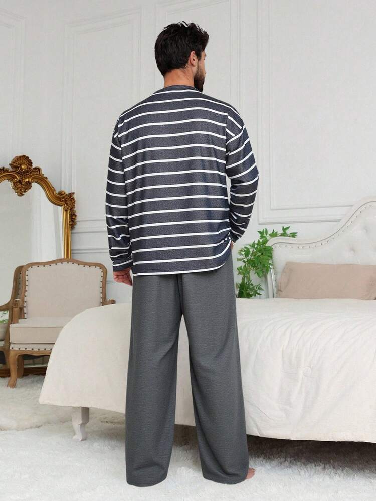Multi-Color Striped T-Shirt With Men's Loungewear Set, Autumn