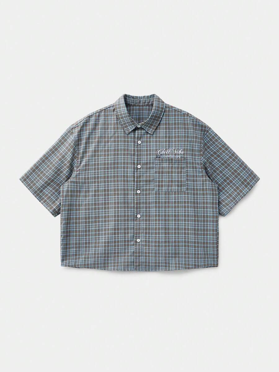 SWAVVY 男士休闲宽松短袖梭织衬衫，日常穿着 - 杏色 - 查看 1