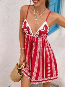 Vivid Eden 梭织印花吊带迷你连衣裙 - 西瓜粉 - 查看 7