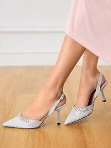 CUCCOO HITCHD Women's Fashionable Elegant Party Rhinestone Decorated Pumps - Silver - View 5