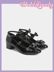 Dola Lovely 女士闪亮蝴蝶结装饰搭扣设计时尚百搭高跟鞋 - 黑色 - 查看 1