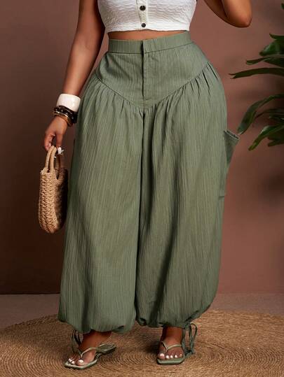Slaydiva Plus Size Women's Winter Solid Color Split Pleated Super Wide Leg Pants With Drawstring Hem, Versatile For Women's Summer/Christmas/New Year/Thanksgiving/Beach/Elegant/Social Top/Commute/Daily/Business Outfits