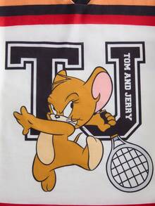 TOM & JERRY X SHEIN Tween Boy Casual Contrast Color Cartoon Graphic Checker Panel V-Neck Short Sleeve T-Shirt, Summer - Multicolor - View 4