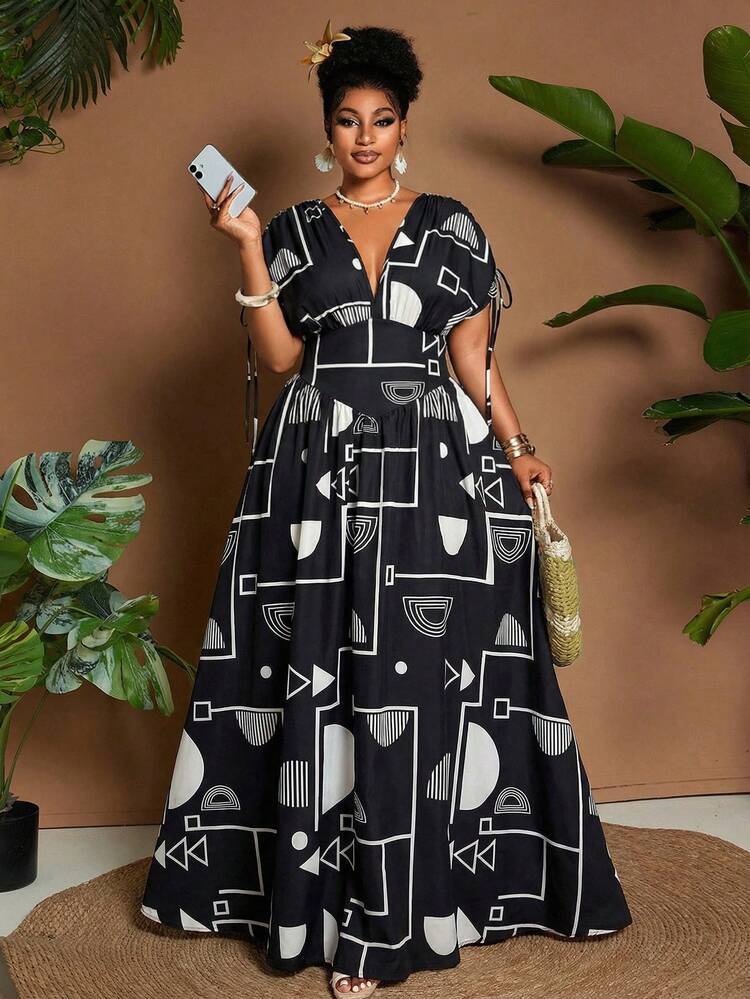 black and white print maxi dress Women's Black White Tropical Print Halter Maxi Dress V Neck Sleeveless Flowy Summer Beach Dress