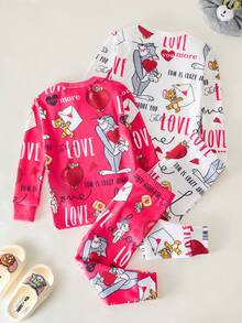 TOM & JERRY X SHEIN 4pcs/Set Baby Girl Cute Casual Style Crew Neck Long Sleeve Top And Pants Comfortable Tight-Fitting Pajamas Set - Multicolor - View 2