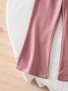 2件套女童休闲纯色圆领无袖背心和流苏喇叭裤，时尚套装 - 粉色 - 查看 6