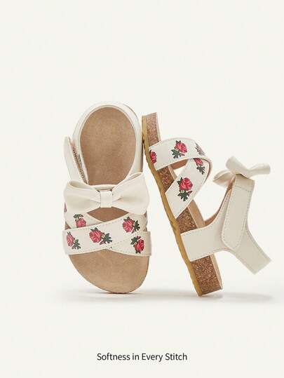 Cozy Pixies Summer Fashion Versatile Cute Lively Elegant Princess Casual 3D Printed Rose Comfortable Flat Sandals For Girls & Infants