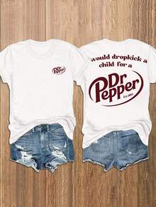 Women's Casual Everyday Commute Slogan Print Short Sleeve Round Neck White T-Shirt, Summer - White - View 1