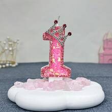 1支粉色皇冠蜡烛，数字0-9，7.5厘米/2.95英寸，粉色皇冠闪光设计生日数字蜡烛，公主主题蛋糕装饰，带亮片，适合女孩、女士、周年纪念庆祝活动，完美适用于公主主题生日庆祝活动和迷人装饰，房间装饰，礼物，生日蜡烛，生日装饰，生日快乐，蛋糕蜡烛，毕业季房间装饰 - 粉色 - 查看 14