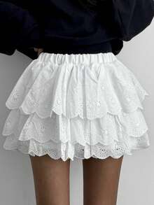 DAZY French Lace A-Line High Waist Women Skirt - White - View 11