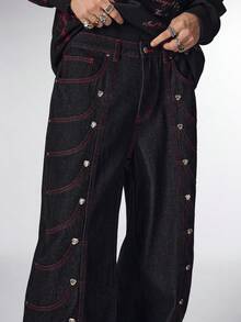 ROMWE MEN Grunge Punk Men's Pocket Curved Knife Loose Fit Casual Wide Leg Jeans