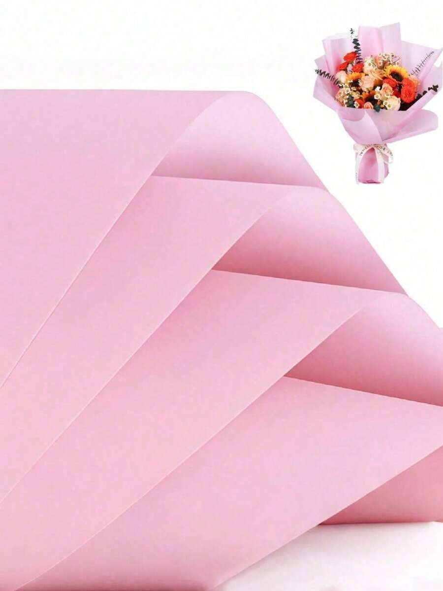 20pcs-Flower Wrapping Paper, Waterproof Bouquet Wrapping Paper, Pink22.05x22.05 Inches - Pink - View 1