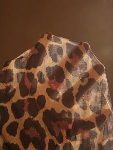 SHEIN 2pcs Animal Print Lace Patchwork Leopard Mesh Ribbon Tie Sexy Nightgown Set - Multicolor - View 4