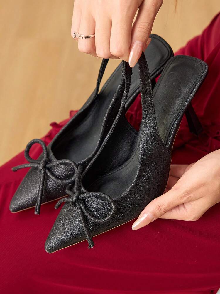 CUCCOO HITCHD Women's Fashionable Elegant Party Glitter Bow Decor Pumps
