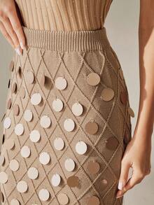 Anewsta Women's High-End Sequin Knit Skirt, Elegant Party Skirt, Stylish Women's Outfit - Apricot - View 7