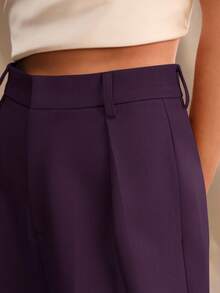 Anewsta Women's Casual Everyday Office Commute Versatile Solid Color High Waist Wide Leg Pants - Purple - View 3