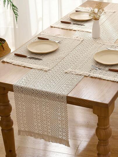 1 pieza Camino de mesa de estilo vintage americano country de arpillera, color caqui sólido con flecos naturales, mantel rectangular para mesa de café, mueble de TV, fiesta festiva, cumpleaños, decoración del hogar, todo el año