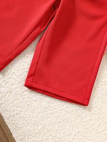 SHEIN 2件套女婴幼儿/新生儿0-3岁春夏休闲甜美日常度假条纹梭织无袖上衣和阔腿裤两件套 - 紅色 - 查看 8