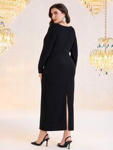 Modelyn Đầm dự tiệc cỡ lớn thanh lịch đính đá lấp lánh, ôm sát người. - màu đen - Xem 6