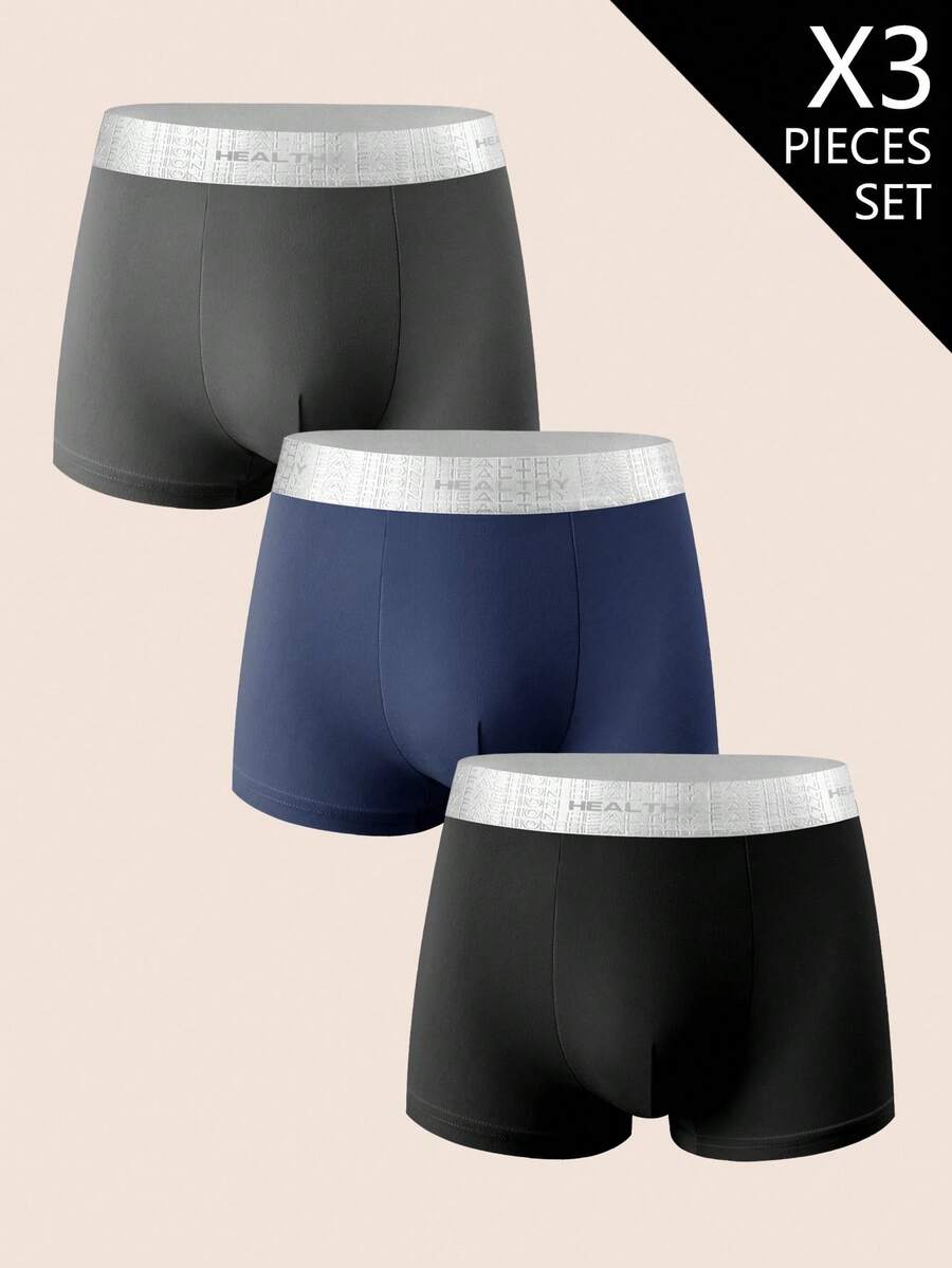 3pcs Men's Contrast Letter Tape Waist Comfortable Trunks - Multicolor - View 1