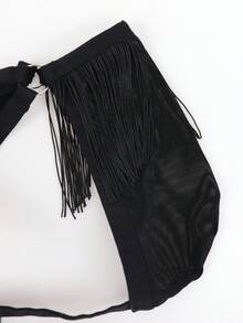SHEIN DrisQ Men's Solid Color Fringe Decor Criss-Cross Backless Sexy G-String - Black - View 7