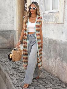 Brillora Blusa de estilo bohemio tejida con lazo, casual y de vacaciones para primavera y verano - Multicolor - Ver 2