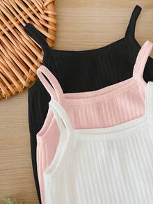 SHEIN LMoss 3件套新生女宝宝可爱白色针织吊带连体衣套装，夏季款 - 彩色 - 查看 3