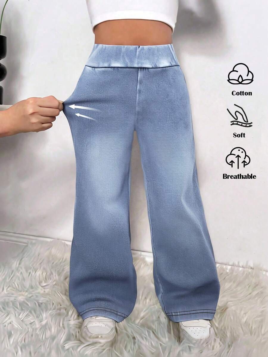 Pantalones sueltos de punto vaquero azul para niña joven