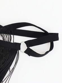 SHEIN DrisQ Men's Solid Color Fringe Decor Criss-Cross Backless Sexy G-String - Black - View 3