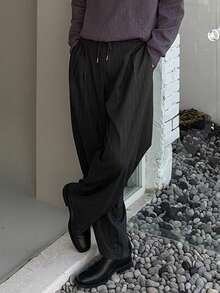 DAZY Men's Pants With Elastic Waist And Striped Design, Autumn - Dark Grey - View 5