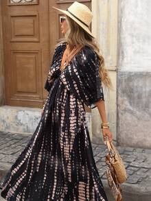 Brillora Đầm nữ kiểu dáng thường ngày, họa tiết nhuộm tie-dye, thích hợp cho kỳ nghỉ. - màu đen - Xem 5