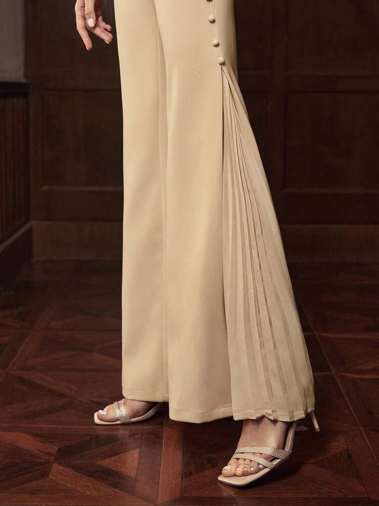 ZEYLAH Niche Design Women Button Flare Leg Solid Color Pants Fall Cloth For Women