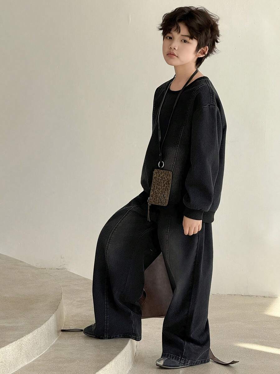 DAZY 男童落肩卫衣和牛仔裤休闲两件套