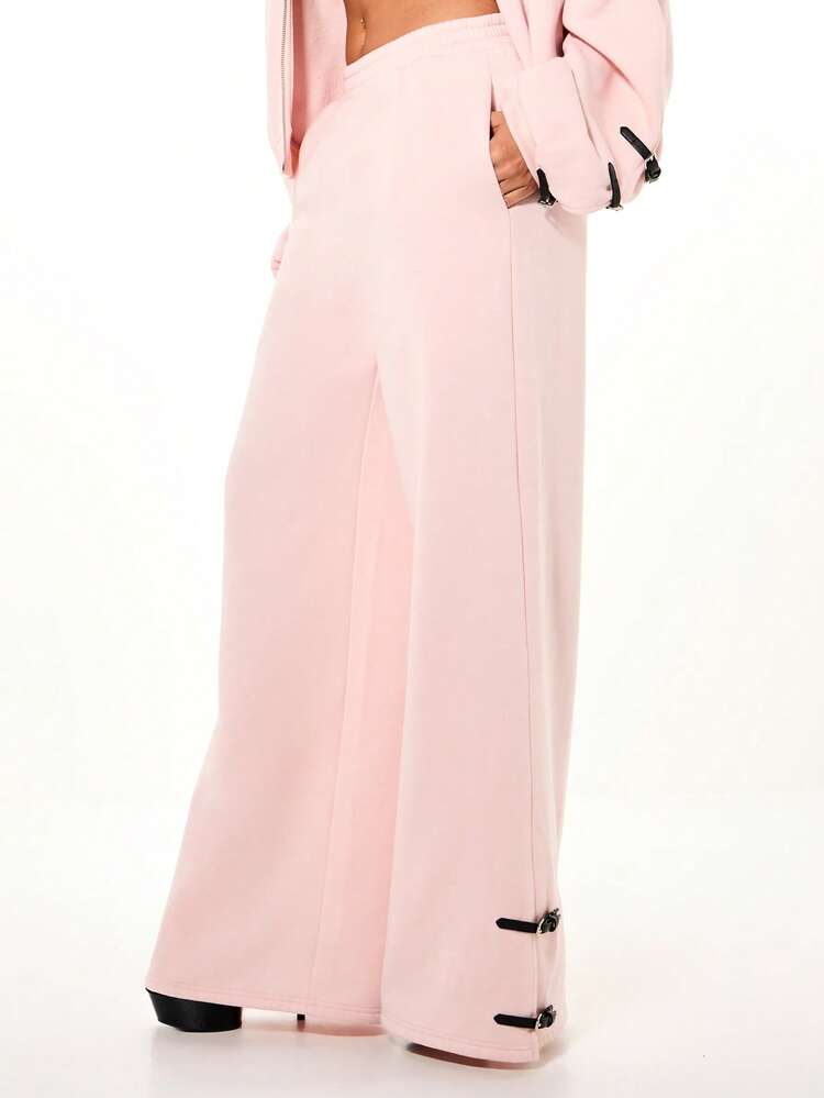 SUMWON WOMEN Wide Leg Sweatpants With Side Buckles For Valentine