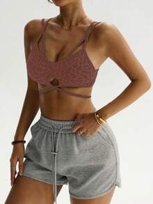 Slayform Slayform Soutien-gorge de sport à imprimé léopard avec croisillon pour femmes - Tabac - Voir 2
